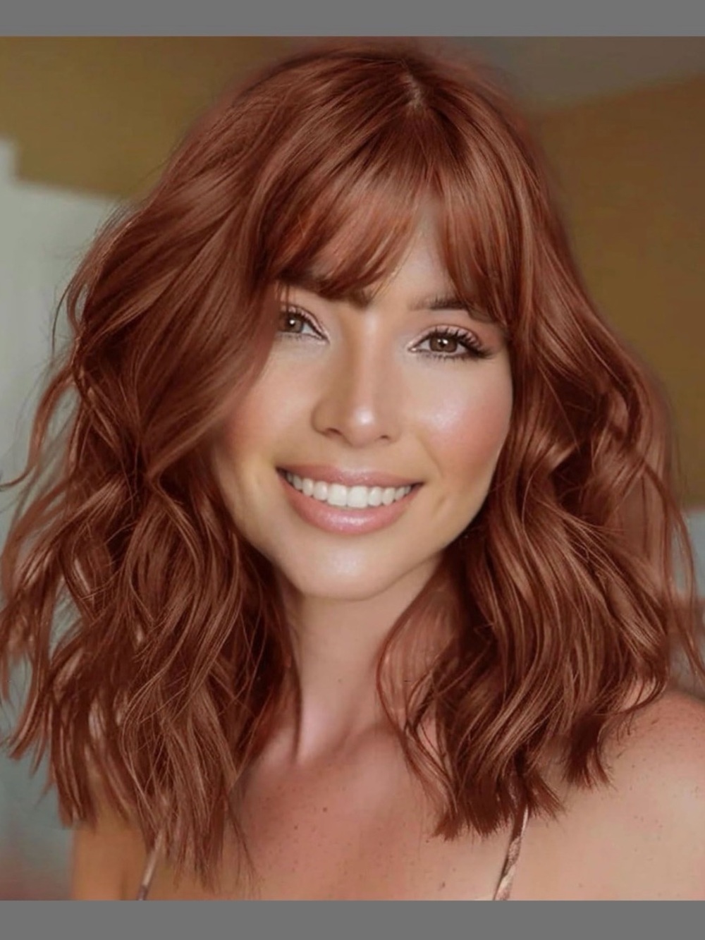 AISI HAIR Synthetic Wavy Curly Bob Wig With Bangs Burnt Orange Short Wigs, NWT